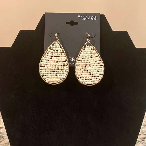 Lane Bryant Cream Beaded Teardrop Earrings Sensitive Ears Nickel Free Brand new