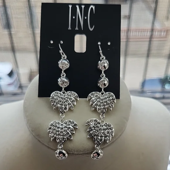 INC International Concepts Silver Heart Crystal Earrings