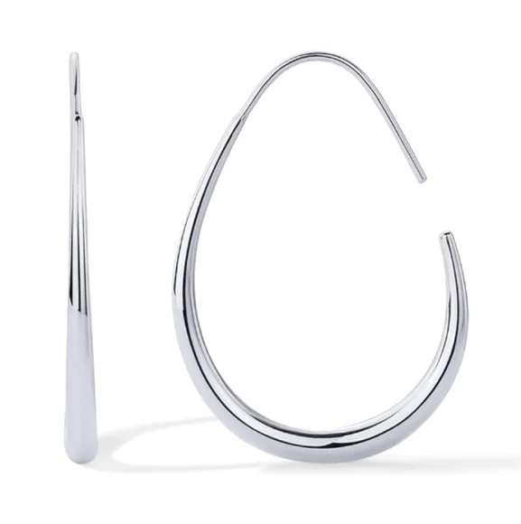 14K White Gold Plated 925 Sterling Silver Lightweight Teardrop Hoop Earrings