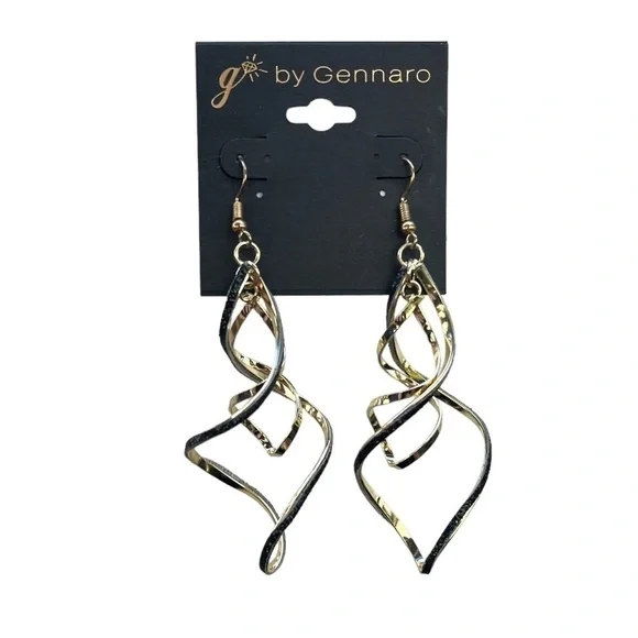 Gennaro black and gold lightweight geometric swirl dangly earrings
