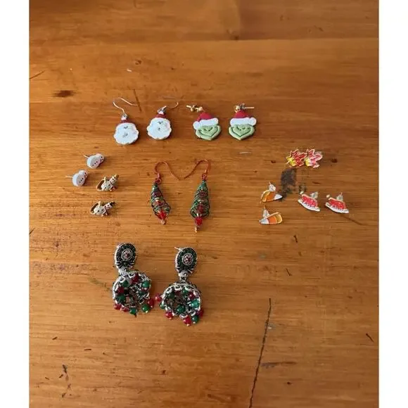 Holiday Earrings Lot Christmas Fall Santa Snowman Candy Corn Leaf Jewelry Bundle