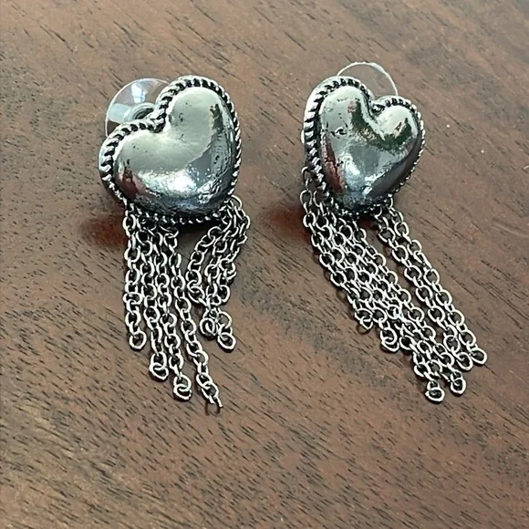 Wild Fable silver Bubble Heart Fringe Post Drop Earrings