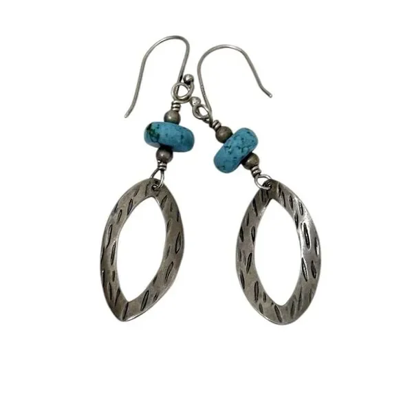Silpada W1862 Retired Silver Stabilized Turquoise Bead Textured Drop Earrings