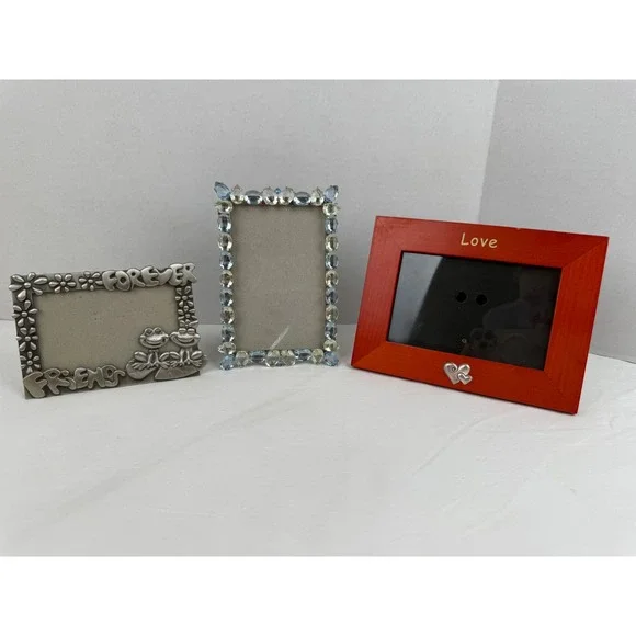 Lot of 3 Y2K Picture Frames Forever Friends Frog Crystal Red Love Wood