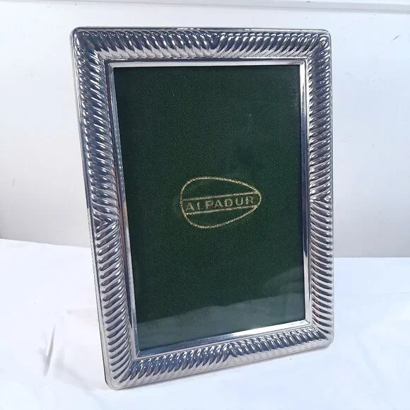 Vintage Alpadur picture photo Frame Silver tone rectangle‎ tabletop rope design
