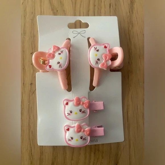 🆕 Pink Hello Kitty Hair Side Clips +Small Hair Claws 🆕