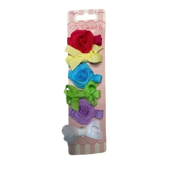 So Dorable 6pc Clippies Girls Hair Clip Accessories Flower Bow Floral Baby Girl