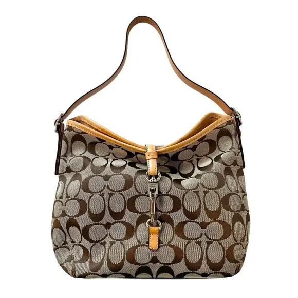 Coach Vintage Hamptons Soft Clip Hobo Bag Signature Canvas Brown Tan Y2K