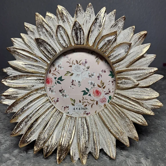 Concepts In Time: White with Gold Sunflower Picture Frame (4