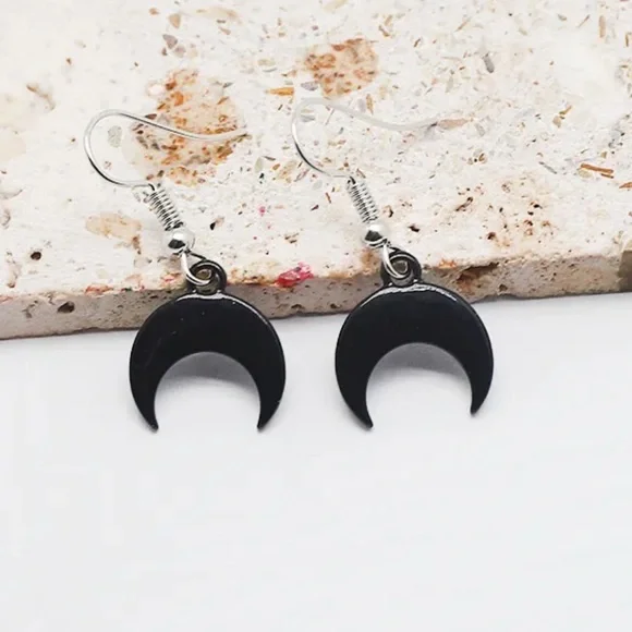 Black Crescent Moon Goth Drop Earrings