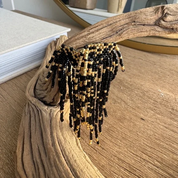 Black & Gold Fringe Statement Earrings
