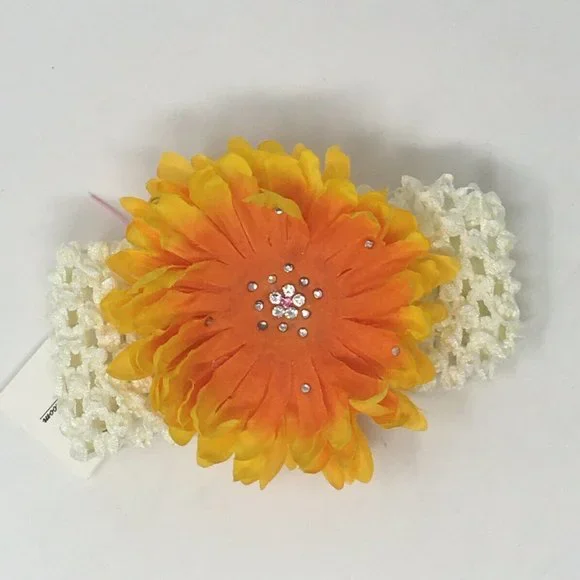 Baby Girls Yellow Flower Crocheted Headband 0-12M