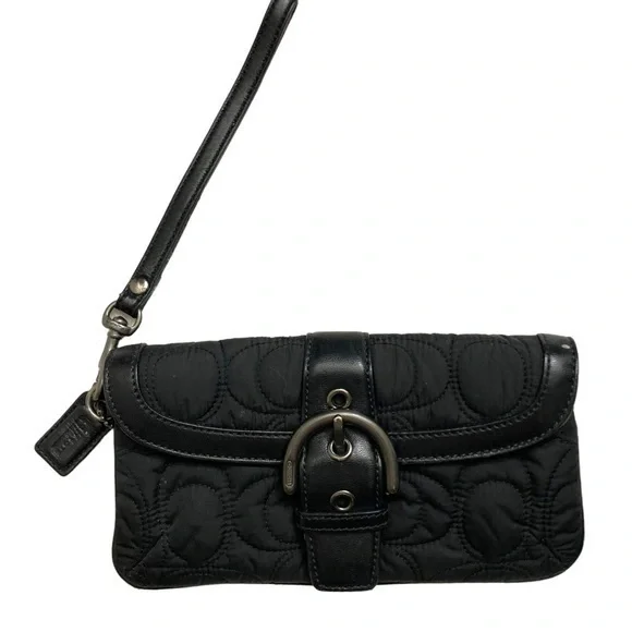 Coach nylon and black leather stitched wristlet clutch bag vintage y2k soho