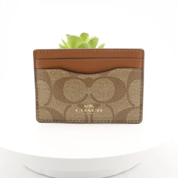 Coach Slim ID Card Case Signature Canvas Leather Trim