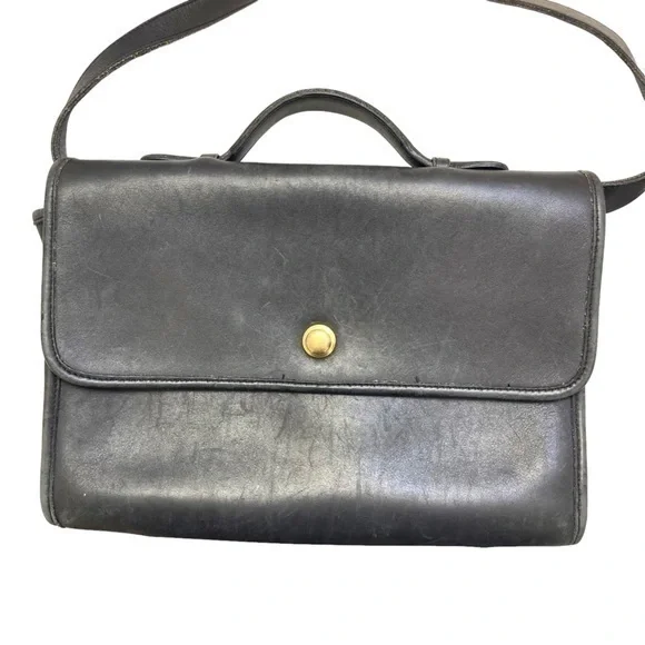 Coach vintage rare black leather avenue shoulder crossbody messenger bag
