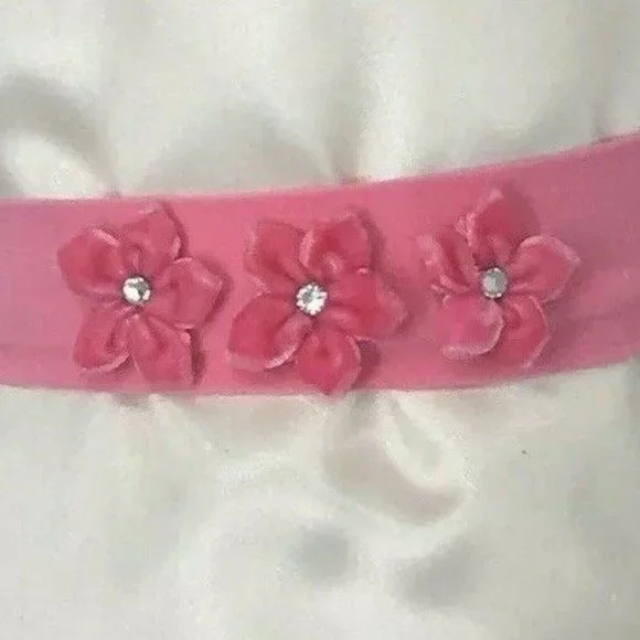 Baby Girl Three Pink Flower Bling Fabric Headband