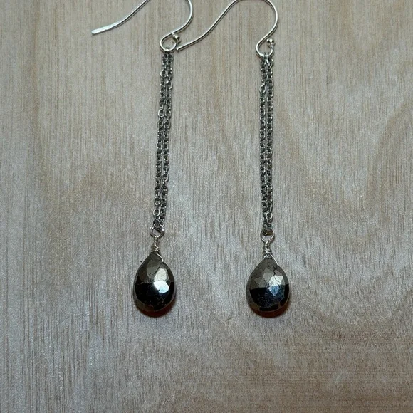 Silver &‎ Pyrite Drop Earrings