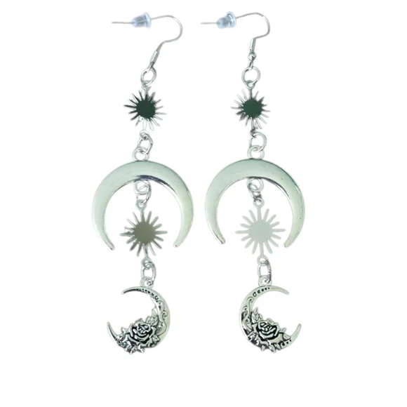 Silver Crescent Moon Dangle Earrings