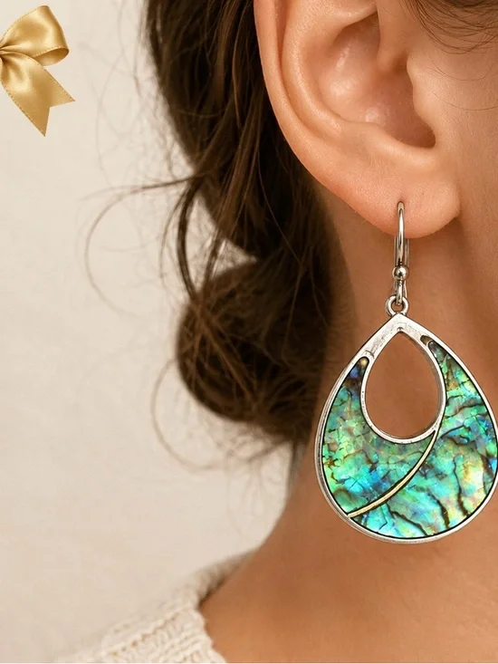 Abalone Shell Inlay Sterling Silver Teardrop Dangle Earrings