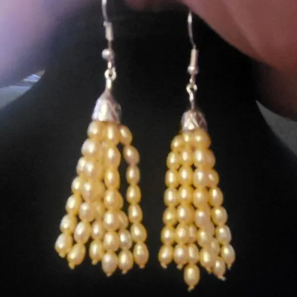 Fresh Water Baroque Pearl Tassel Sterling Silver Earrings