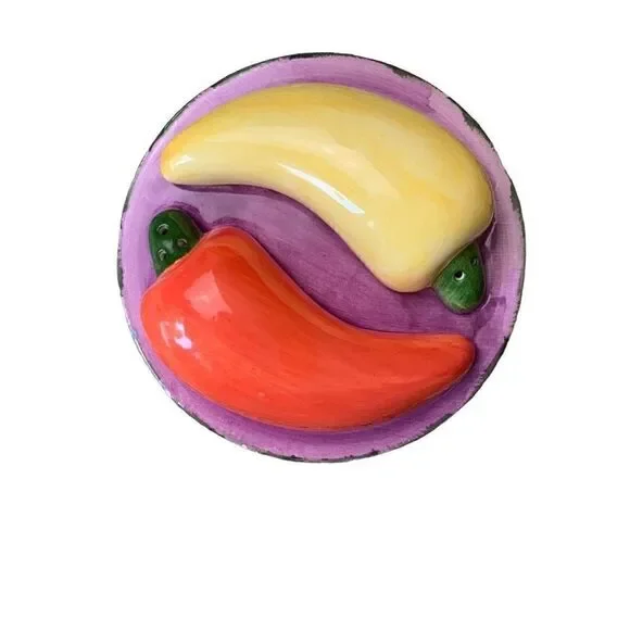 Ceramic Chili Peppers Salt and Pepper Shakers with Art Deco Base
