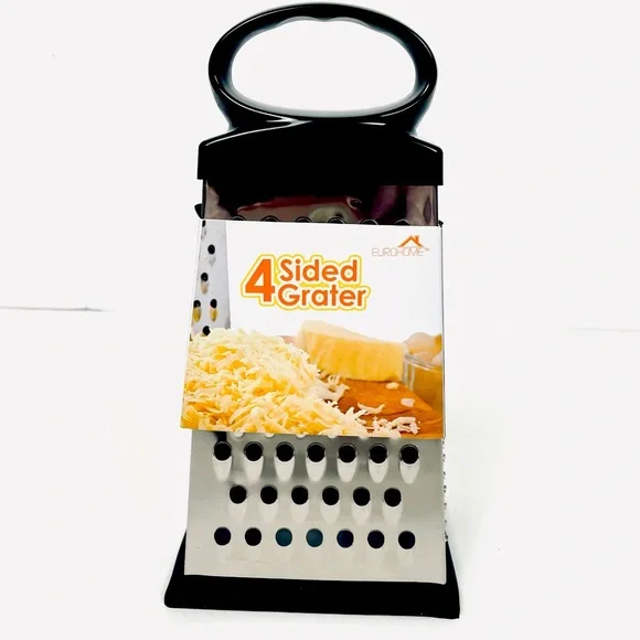 4 Side Stainless Steel, Black Cheese Grater, Shredder, and Slicer 9 Inch