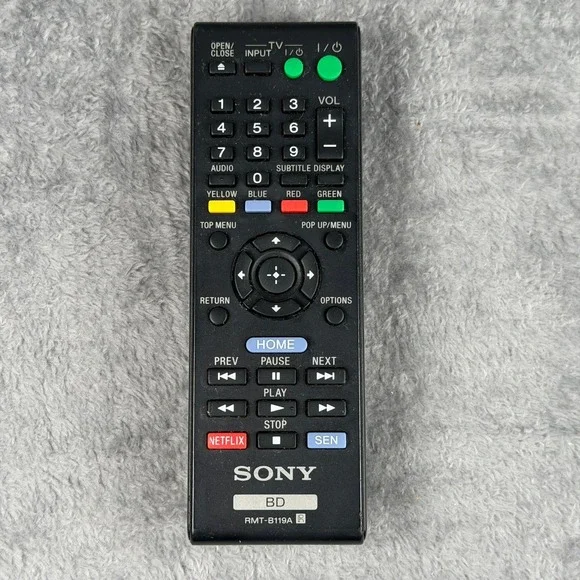 Sony RMT-B119A Blu-ray Disc Player Remote Control Netflix SEN Button Black‎ OEM