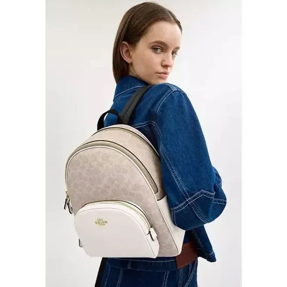 🔥🎁NWT! Coach Court Backpack in Signature Canvas Sand/Chalk CZ176 Msrp:$450.00