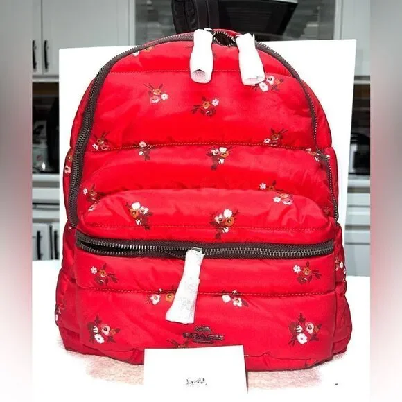 🔥🎁New! Coach Large Floral Quilted Satin Backpack Msrp:$325 Limited Edition