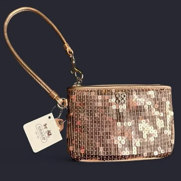 Vintage COACH Y2K Special Edition Rose Gold Sequined Wristlet Small NWT Glam