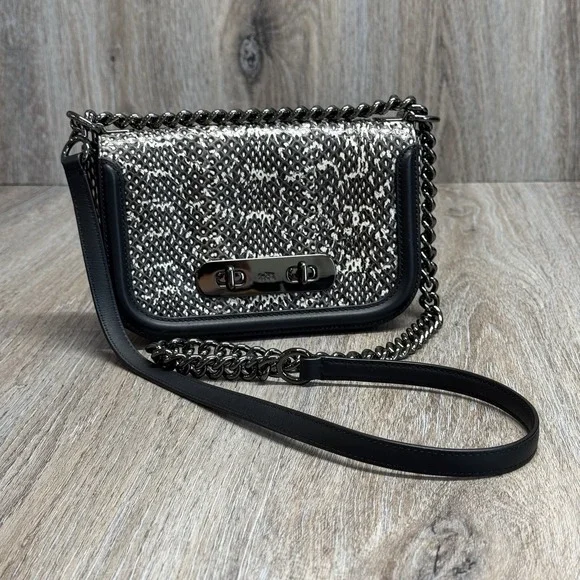 COACH Leather Snakeskin Pattern Crossbody Black Shoulder Bag 59493 EUC