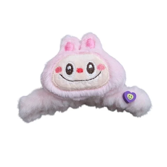 Labubu Style Fuzzy Hair Claw Clip Cute Kawaii Girls Accessory‎ Pink Gift