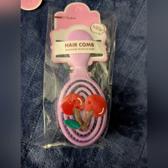 Kids Purple Hair Comb with Cherry Design