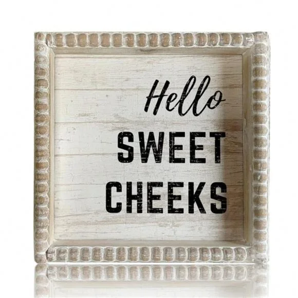 Boho Farmhouse Wooden Framed Bathroom Decor Signs, Funny Restroom Decorative