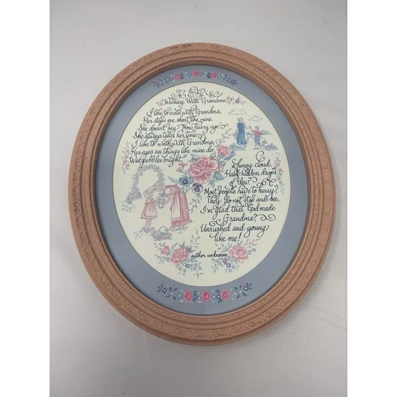 Vintage Homco Walking With Grandma Poem Picture Framed Wall Hanging 13