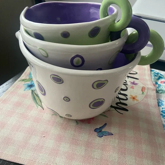 Polka Dot Ceramic measuring Bowl Set - Purple and Green