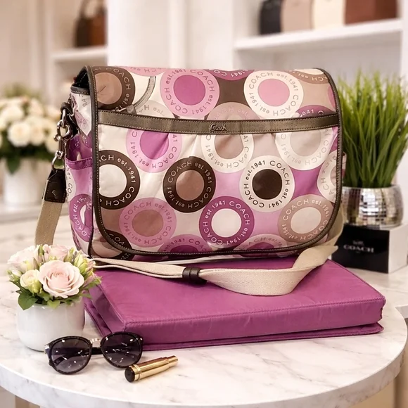 Coach Y2K Signature Pink Brown Snap Head Messenger Diaper Shoulder‎ Bag Laptop