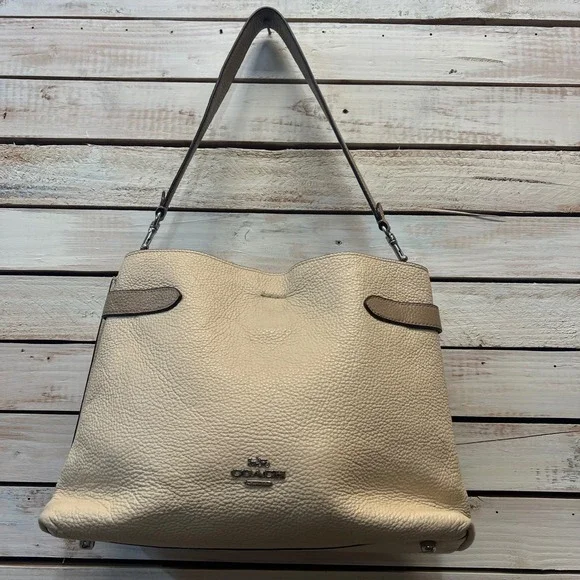 Coach Beige Pebbled Leather Hanna Shoulder Bag Hobo Satchel 13x9