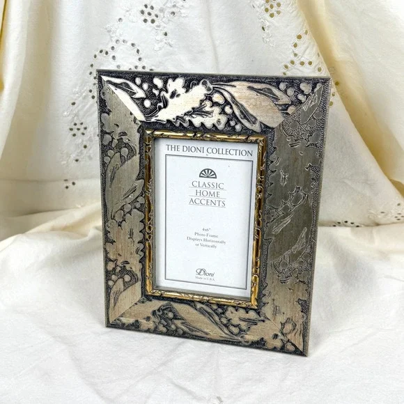 Ornate Botanical Photo Frame Silver Gold Oak Leaf Floral Whimsigoth Victorian