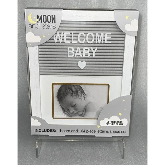 Moon and Stars Baby Childs‎ Letterboard Picture Frame w/ 164 Pieces & Shape Sets
