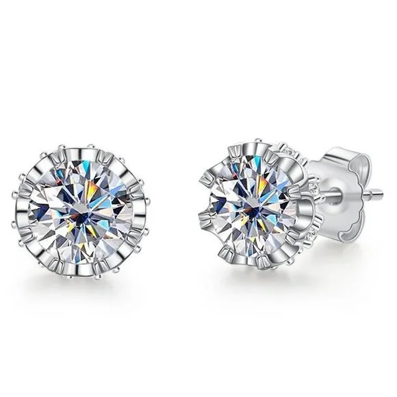 Certified 2ct. t.w. Moissanite Diamond Round Stud Earrings NEW A