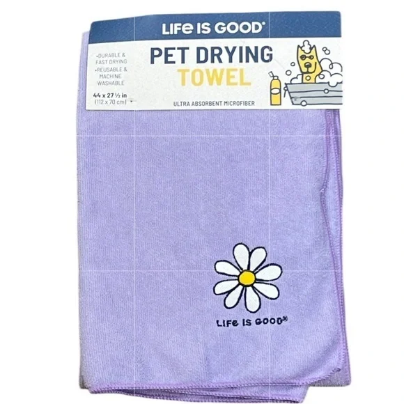 Life is good - 2/$28 - ‘Daisy - pet purple’ pet drying towel. NWT.