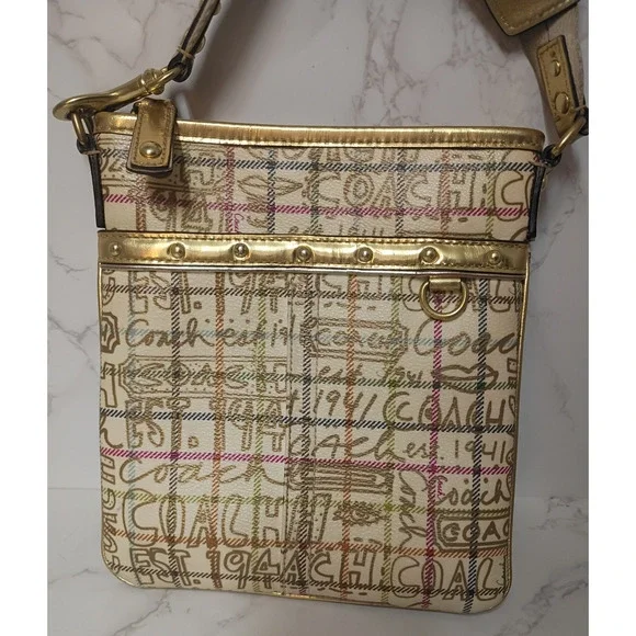 COACH Tattersall Graffiti Swingpack Crossbody Bag - EUC