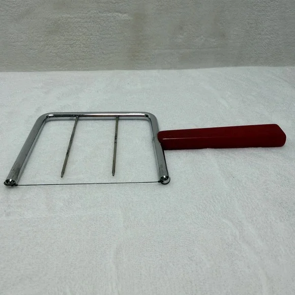 VTG MCM Red Bakelite Handle Cheese Slicer Stainless‎ Steel Wire Cutter MCM