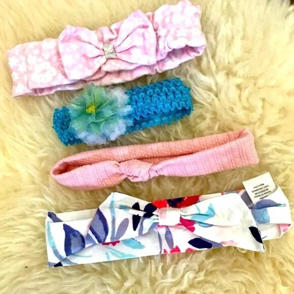 Baby Girl Headband Bows Bundle of Four Flowers Pink Girly Sweet‎ Spring Easter