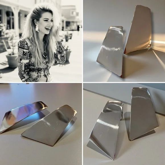 Silver Metal Geometric Earrings