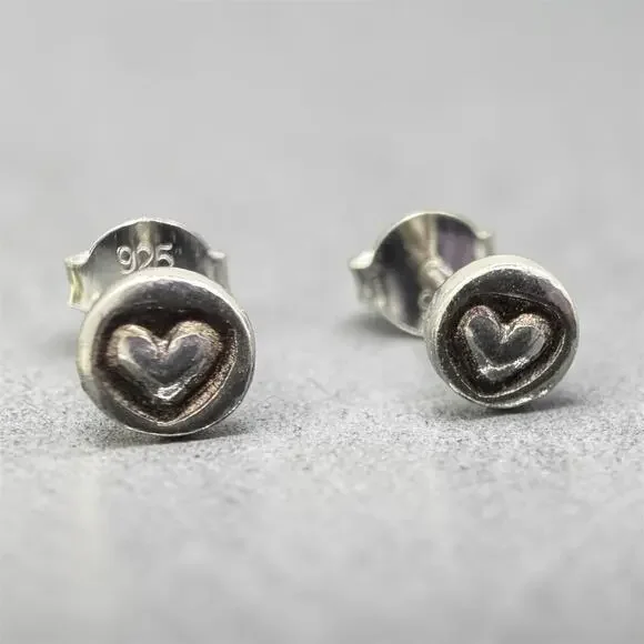 Round Heart Love Post Stud Earrings 925 Sterling Silver Friction Backs