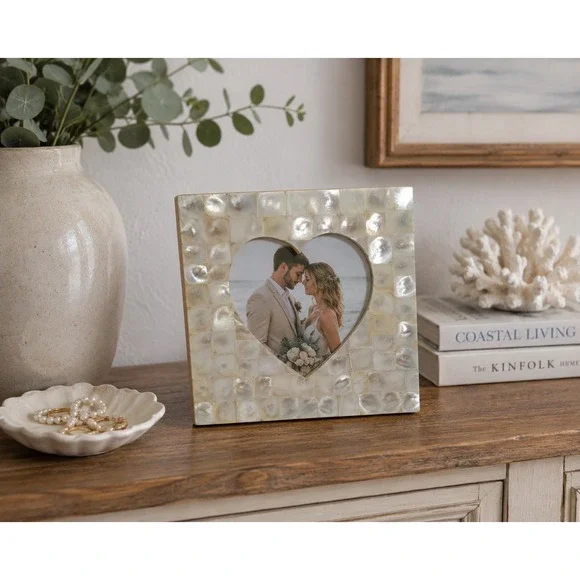 Mother of Pearl Heart Picture Frame 5x5 Shell Mosaic Photo Frame Romantic Decor