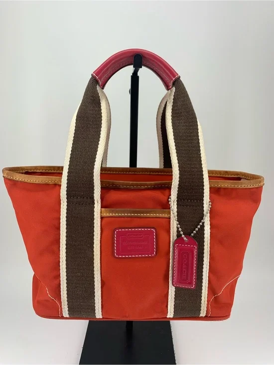 Coach Hampton Mini Tote 6260 Orange Nylon Leather Trim Y2K