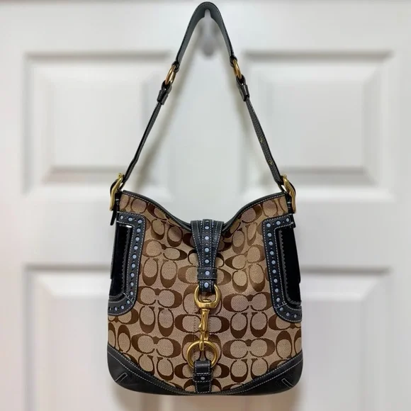 Coach Legacy Hobo Bag Signature Jacquard Perforated Navy Leather